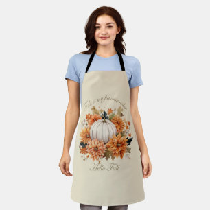 Hello Fall watercolor wildflowers autumn leaves Apron