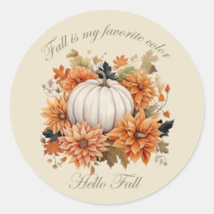 Hello Fall watercolor wildflowers autumn leaves Classic Round Sticker