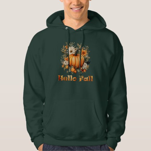 Hello Fall watercolor wildflowers autumn leaves Hoodie