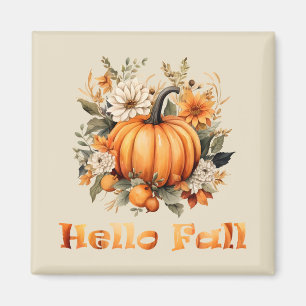 Hello Fall watercolor wildflowers autumn leaves Magnet