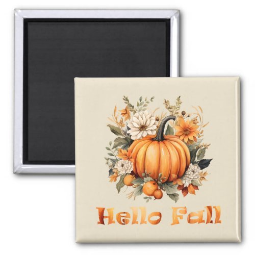 Hello Fall watercolor wildflowers autumn leaves Magnet