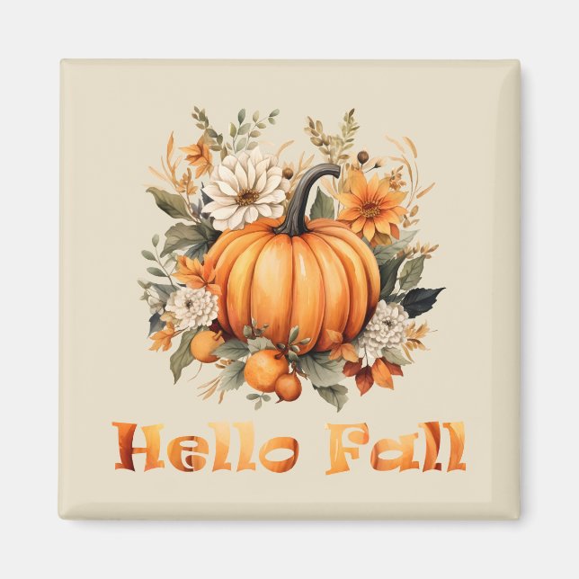 Hello Fall watercolor wildflowers autumn leaves Magnet (Front)