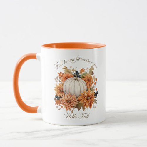 Hello Fall watercolor wildflowers autumn leaves Mug