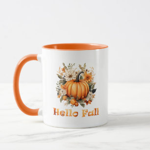 Hello Fall watercolor wildflowers autumn leaves Mug