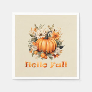Hello Fall watercolor wildflowers autumn leaves Napkins
