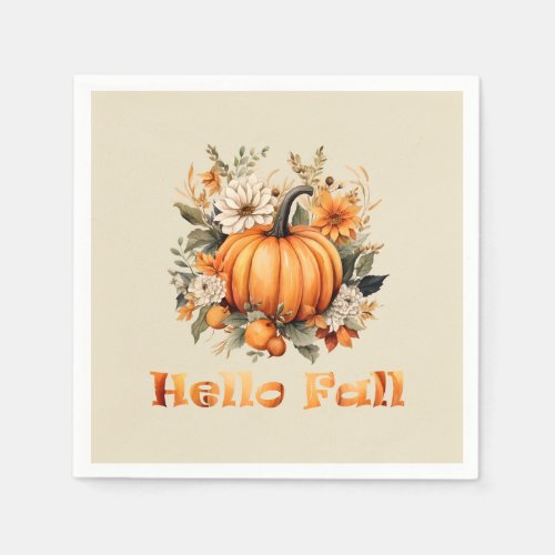 Hello Fall watercolor wildflowers autumn leaves Napkins