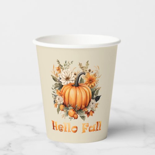 Hello Fall watercolor wildflowers autumn leaves Paper Cups