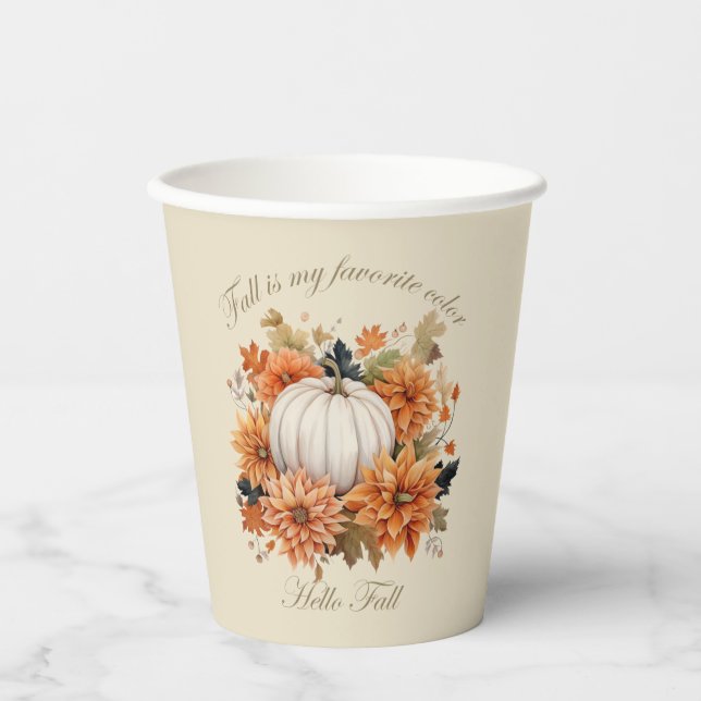 Hello Fall watercolor wildflowers autumn leaves Paper Cups (Front)