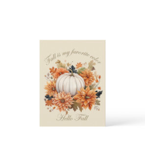 Hello Fall watercolor wildflowers autumn leaves Postcard
