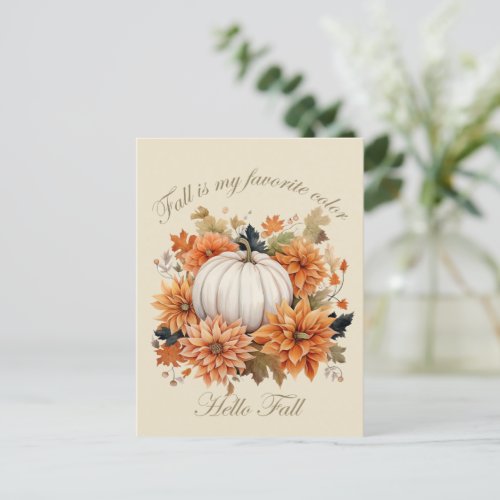 Hello Fall watercolor wildflowers autumn leaves Postcard