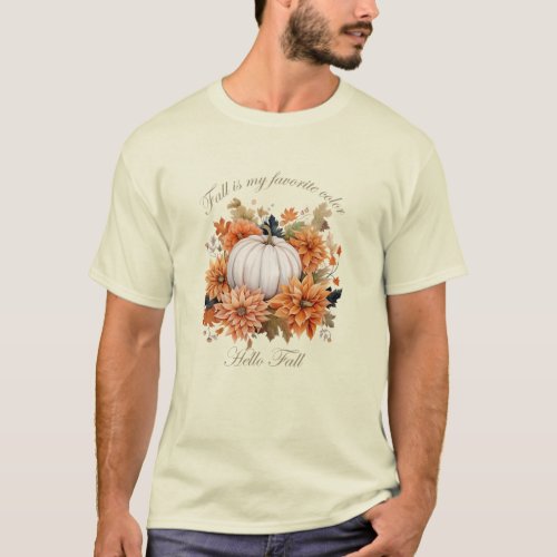 Hello Fall watercolor wildflowers autumn leaves T_Shirt