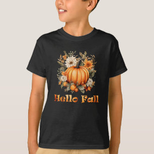 Hello Fall watercolor wildflowers autumn leaves T-Shirt