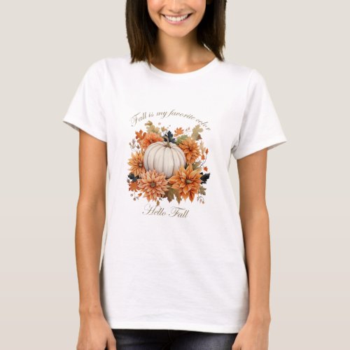 Hello Fall watercolor wildflowers autumn leaves T_Shirt