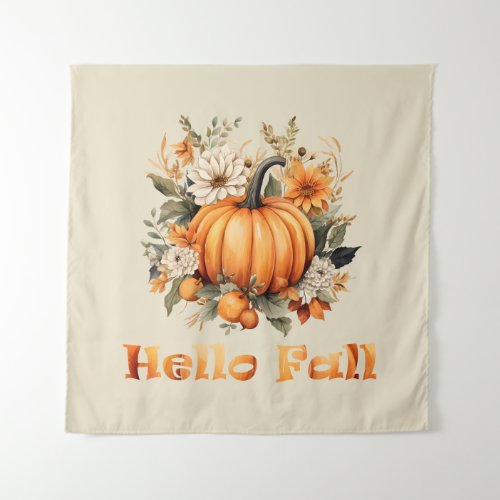 Hello Fall watercolor wildflowers autumn leaves Tapestry