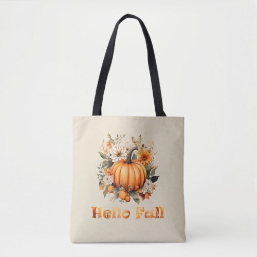Hello Fall watercolor wildflowers autumn leaves Tote Bag