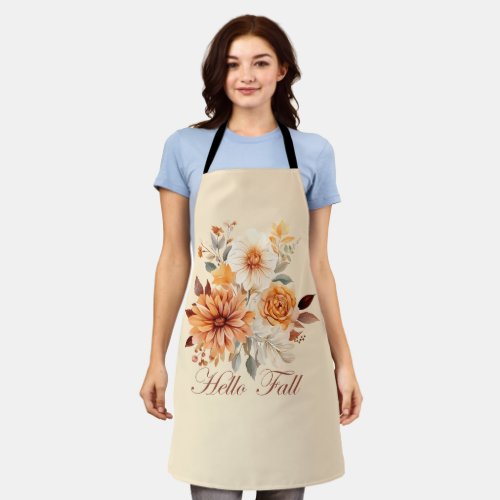 Hello fall Watercolor wildflowers leaves autumn Apron