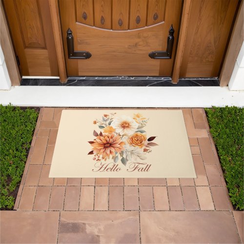 Hello fall Watercolor wildflowers leaves autumn Doormat