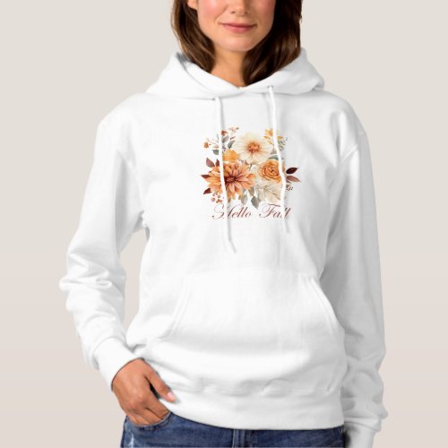 Hello fall Watercolor wildflowers leaves autumn Hoodie