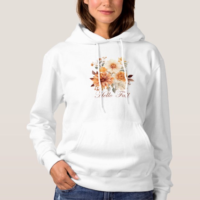 Hello fall Watercolor wildflowers leaves autumn Hoodie (Front)