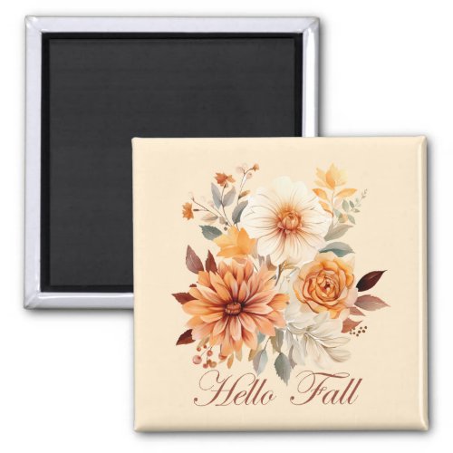 Hello fall Watercolor wildflowers leaves autumn Magnet