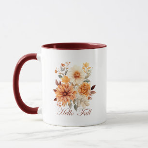Hello fall Watercolor wildflowers leaves autumn Mug