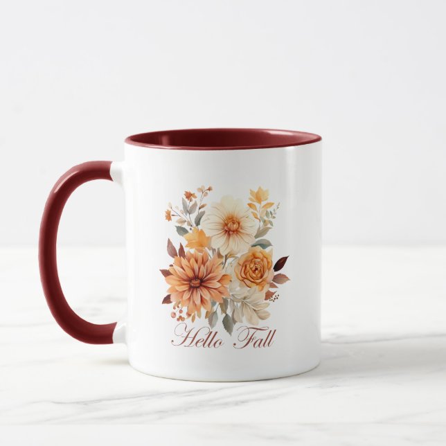 Hello fall Watercolor wildflowers leaves autumn Mug (Left)