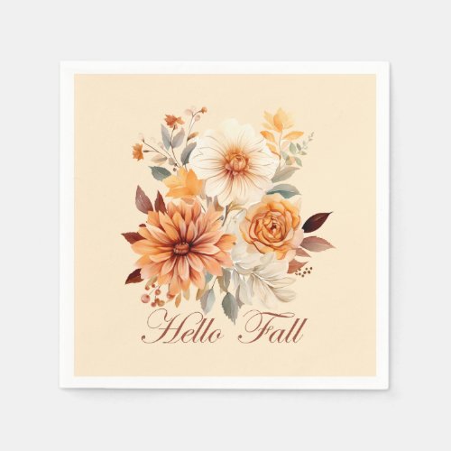 Hello fall Watercolor wildflowers leaves autumn Napkins