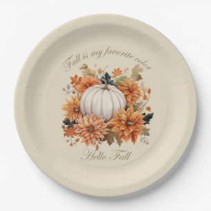 Hello fall watercolor wildflowers leaves autumn paper plates