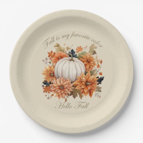 Hello fall watercolor wildflowers leaves autumn paper plates