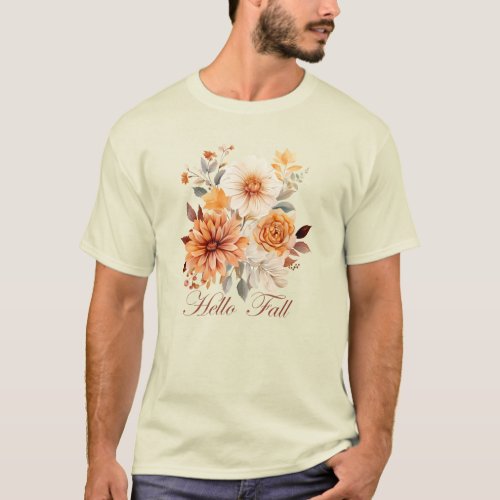 Hello fall Watercolor wildflowers leaves autumn T_Shirt