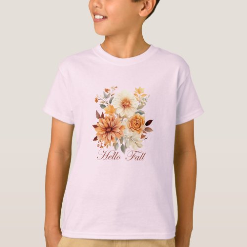 Hello fall Watercolor wildflowers leaves autumn T_Shirt