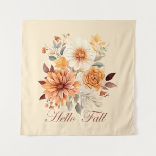 Hello fall Watercolor wildflowers leaves autumn Tapestry
