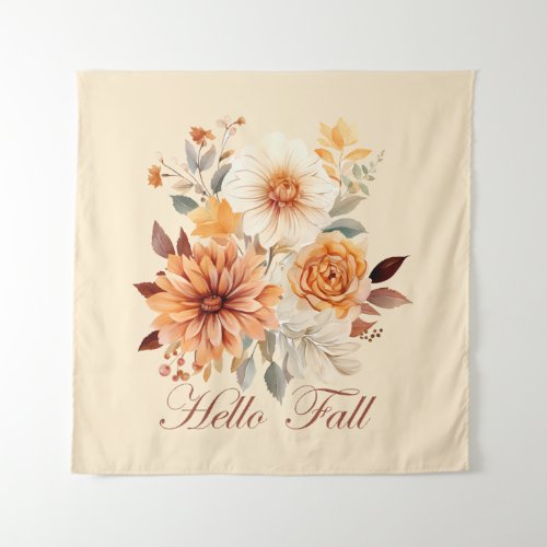 Hello fall Watercolor wildflowers leaves autumn Tapestry