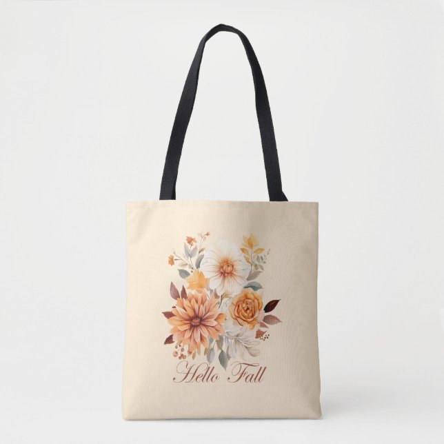 Hello fall Watercolor wildflowers leaves autumn Tote Bag (Front)