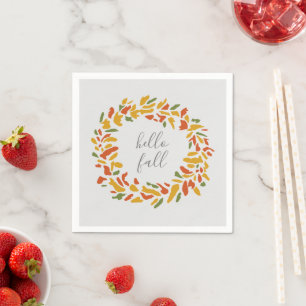 Hello Fall Welcome Wreath Autumn Painting Napkins