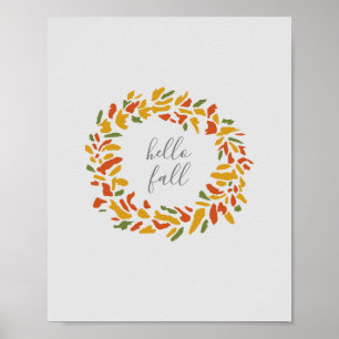 Hello Fall Welcome Wreath Autumn Painting Poster