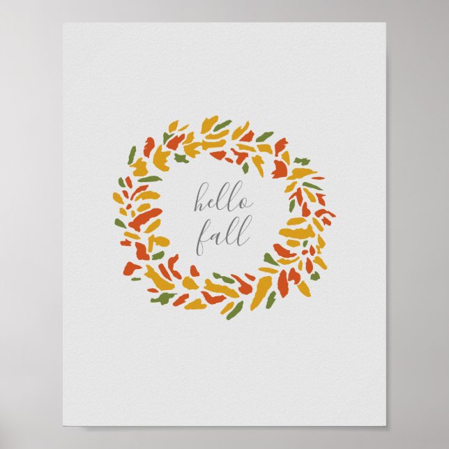 Hello Fall Welcome Wreath Autumn Painting Poster (Front)