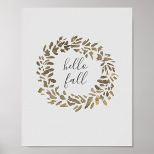 Hello Fall Welcome Wreath Autumn Painting Poster
