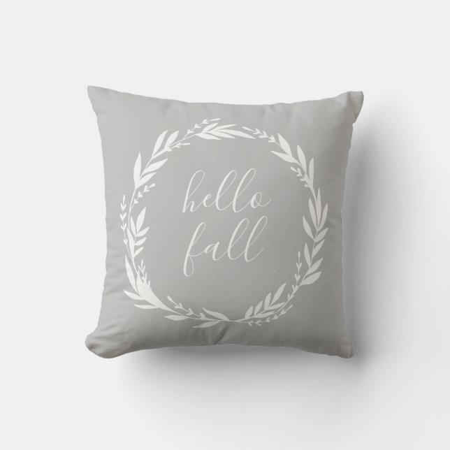 Hello Fall Welcome Wreath Throw Pillow (Front)