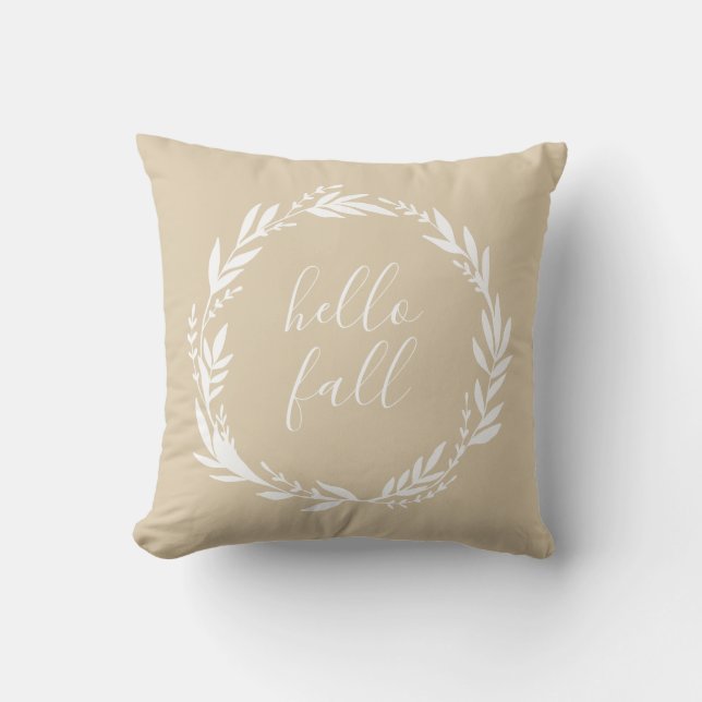 Hello Fall Welcome Wreath Throw Pillow (Front)