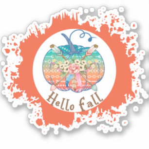 Hello Fall - Whimsical Pumpkin Design Sticker