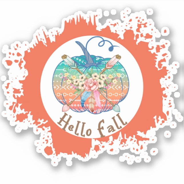 Hello Fall - Whimsical Pumpkin Design Sticker (Front)