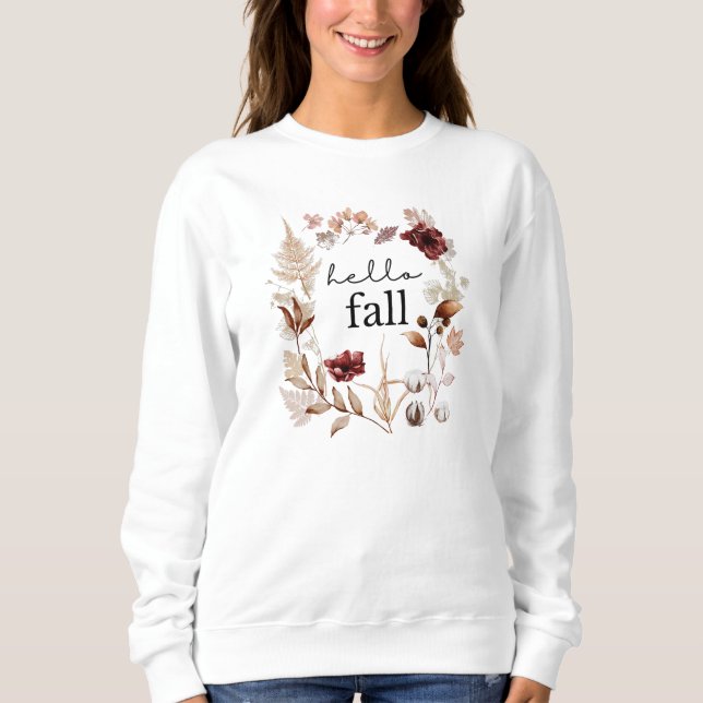 Hello Fall Wildflower and Autumn Leaves Sweatshirt (Front)