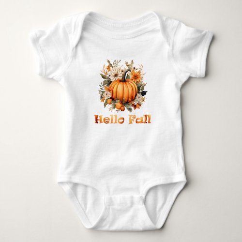 Hello Fall wildflowers and autumn leaves Baby Bodysuit