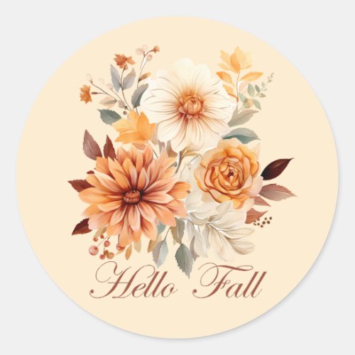 Hello Fall wildflowers and autumn leaves Classic Round Sticker