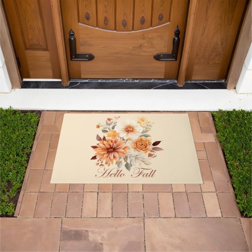 Hello Fall wildflowers and autumn leaves Doormat