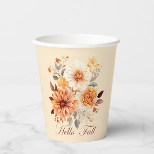 Hello Fall wildflowers and autumn leaves Paper Cups