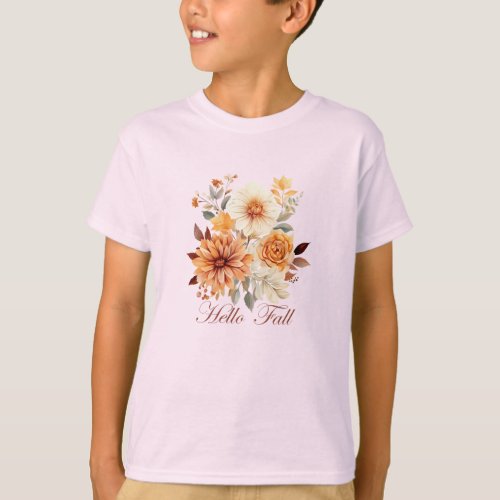 Hello Fall wildflowers and autumn leaves T_Shirt