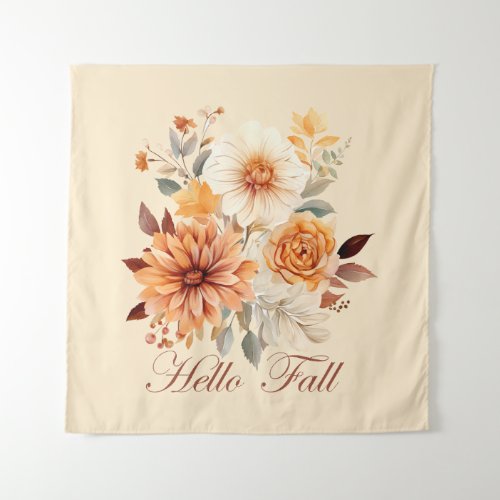 Hello Fall wildflowers and autumn leaves Tapestry