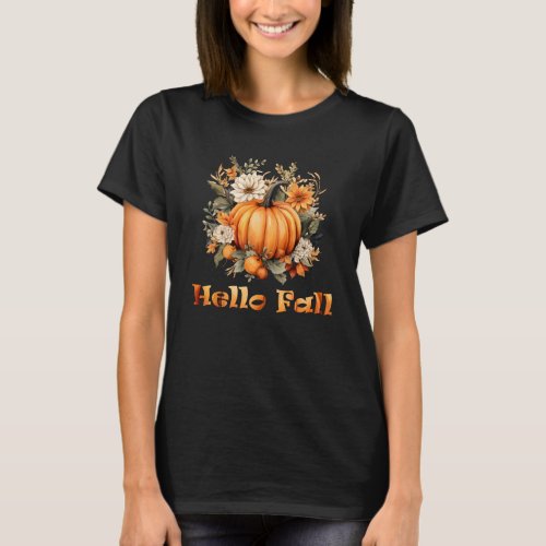 Hello Fall wildflowers and leaves T_Shirt